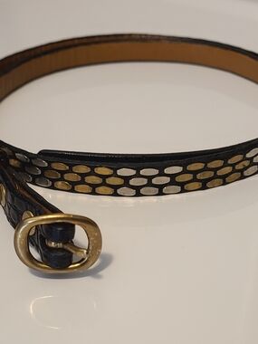 Black Leather Women's Belt with Gold & Silver Accent Studs